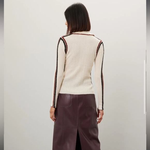 RTR Sea‎ New York Riva Ribbed Embroidered Wool Collared Button Front Top Sz 8 - Picture 2 of 11